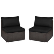 2 Pieces Patio Rattan Armless Sofa Set with 2 Cushions and 2 Pillows-Black