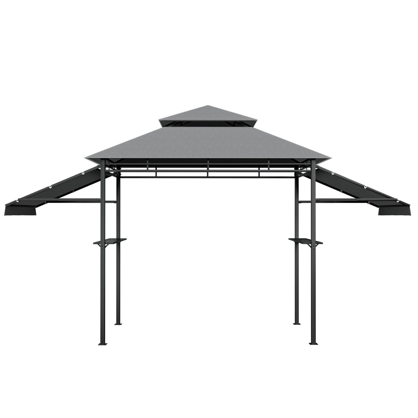 13.5 x 4 Feet Patio BBQ Grill Gazebo Canopy with Dual Side Awnings-Gray - Gray