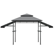 13.5 x 4 Feet Patio BBQ Grill Gazebo Canopy with Dual Side Awnings-Gray - Gray