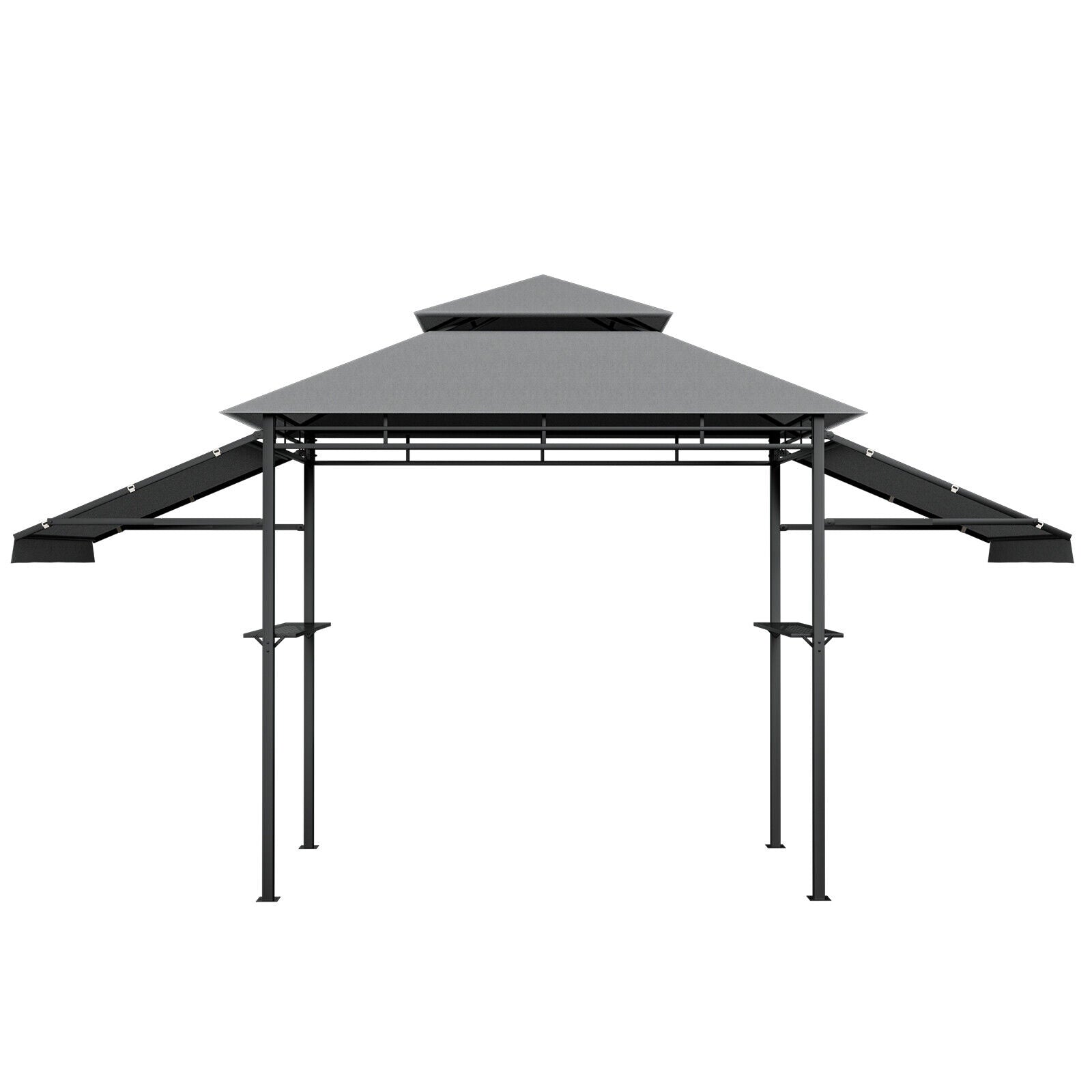13.5 x 4 Feet Patio BBQ Grill Gazebo Canopy with Dual Side Awnings-Gray - Gray