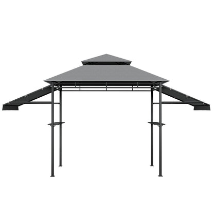 13.5 x 4 Feet Patio BBQ Grill Gazebo Canopy with Dual Side Awnings-Gray - Gray