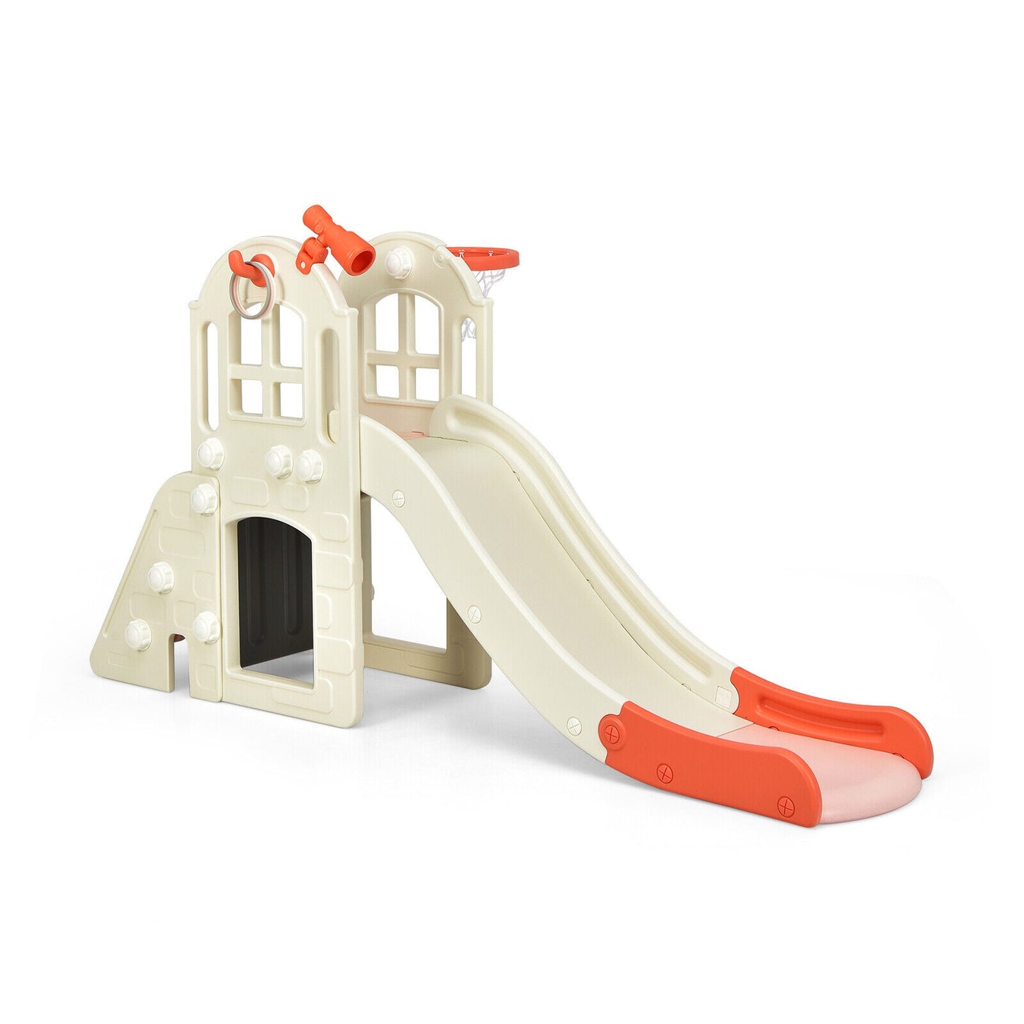 6-In-1 Large Slide for Kids Toddler Climber Slide Playset with Basketball Hoop-Blue - Pink