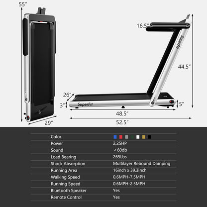 2.25HP 2 in 1 Folding Treadmill with APP Speaker Remote Control-Green - Silver