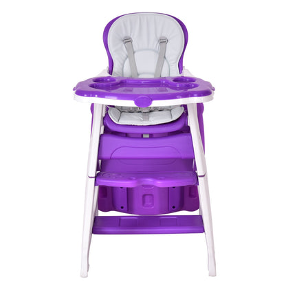 3 in 1 Infant Table and Chair Set Baby High Chair-Beige - Purple