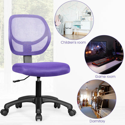Low-back Computer Task Chair with Adjustable Height and Swivel Casters-Purple