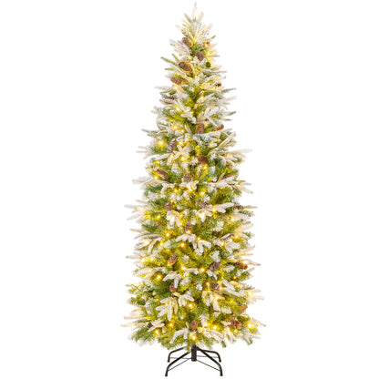 6/7.5/9 Feet Pre-Lit Artificial Christmas Tree Snow Flocked Hinged-7.5 Feet - 6 Ft