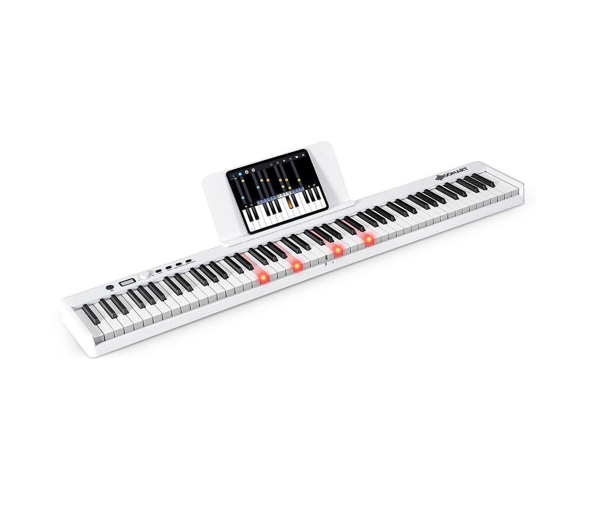 88-Key Folding Electric Lighted Piano Full-Size Portable Keyboard MIDI-White