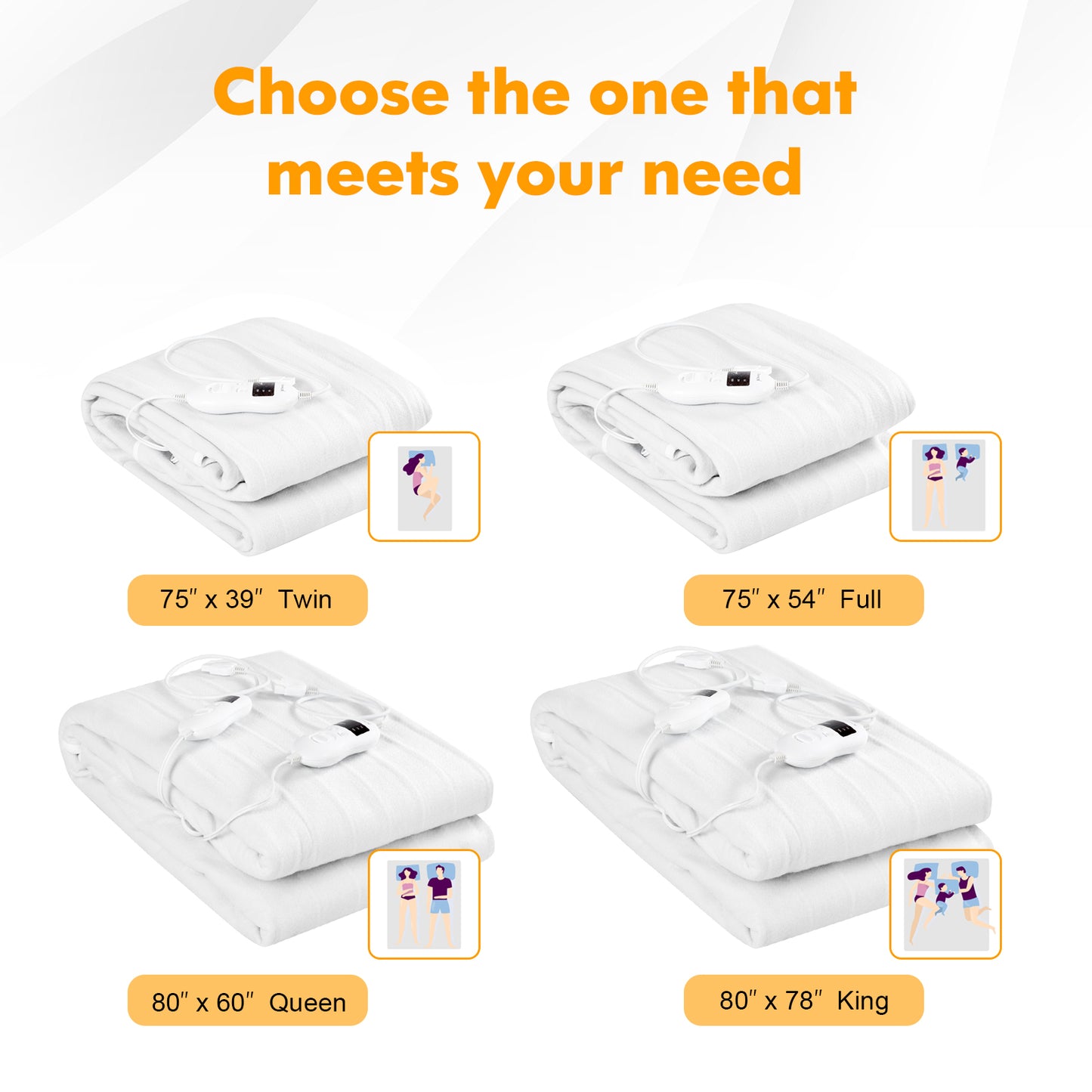 Safe Electric Heated Mattress Pad with 4 Size 8 Temperature 10-Hour Timer-Queen size