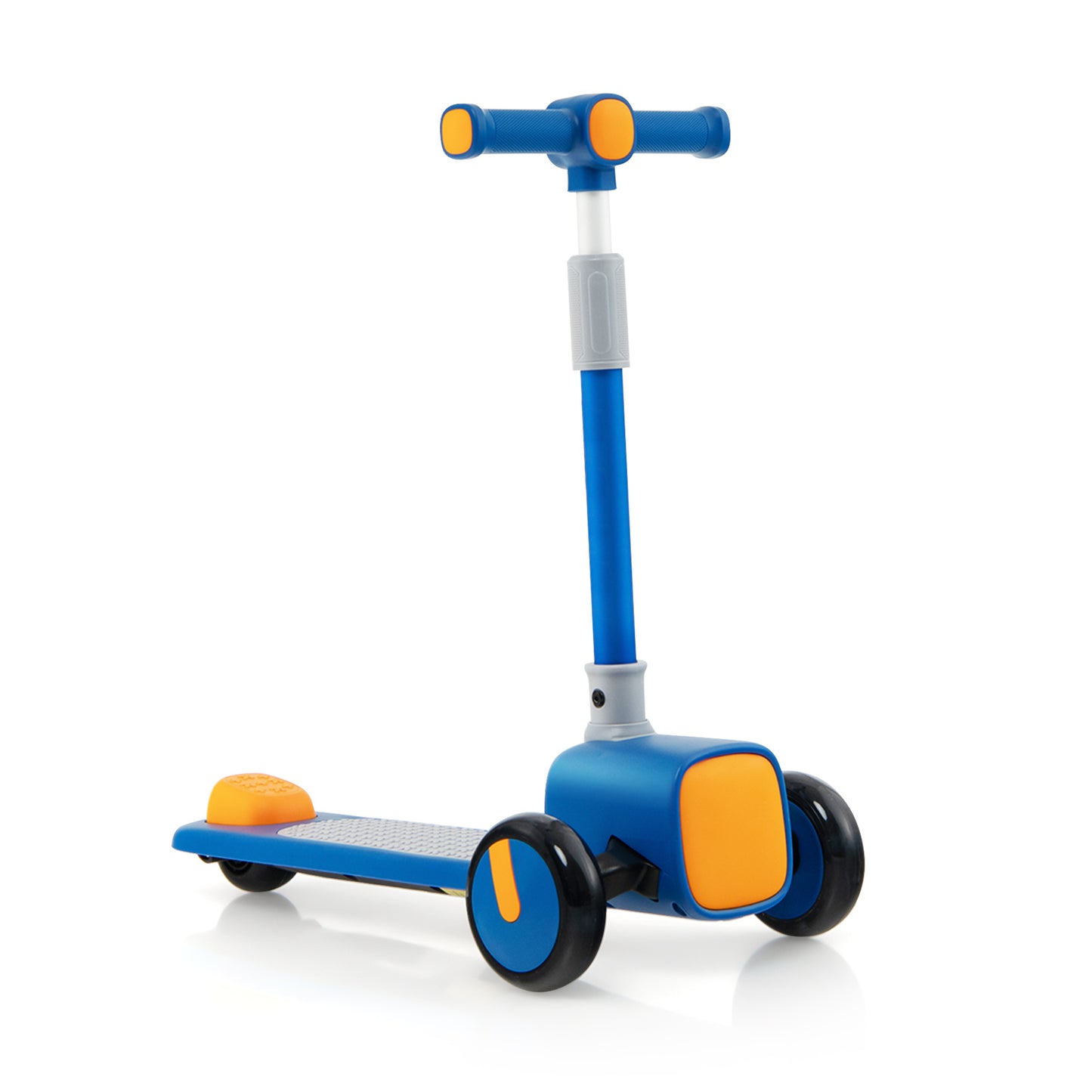 Folding Adjustable Kids Toy Scooter with LED Flashing Wheels Horn 4 Emoji Covers-Blue - Blue