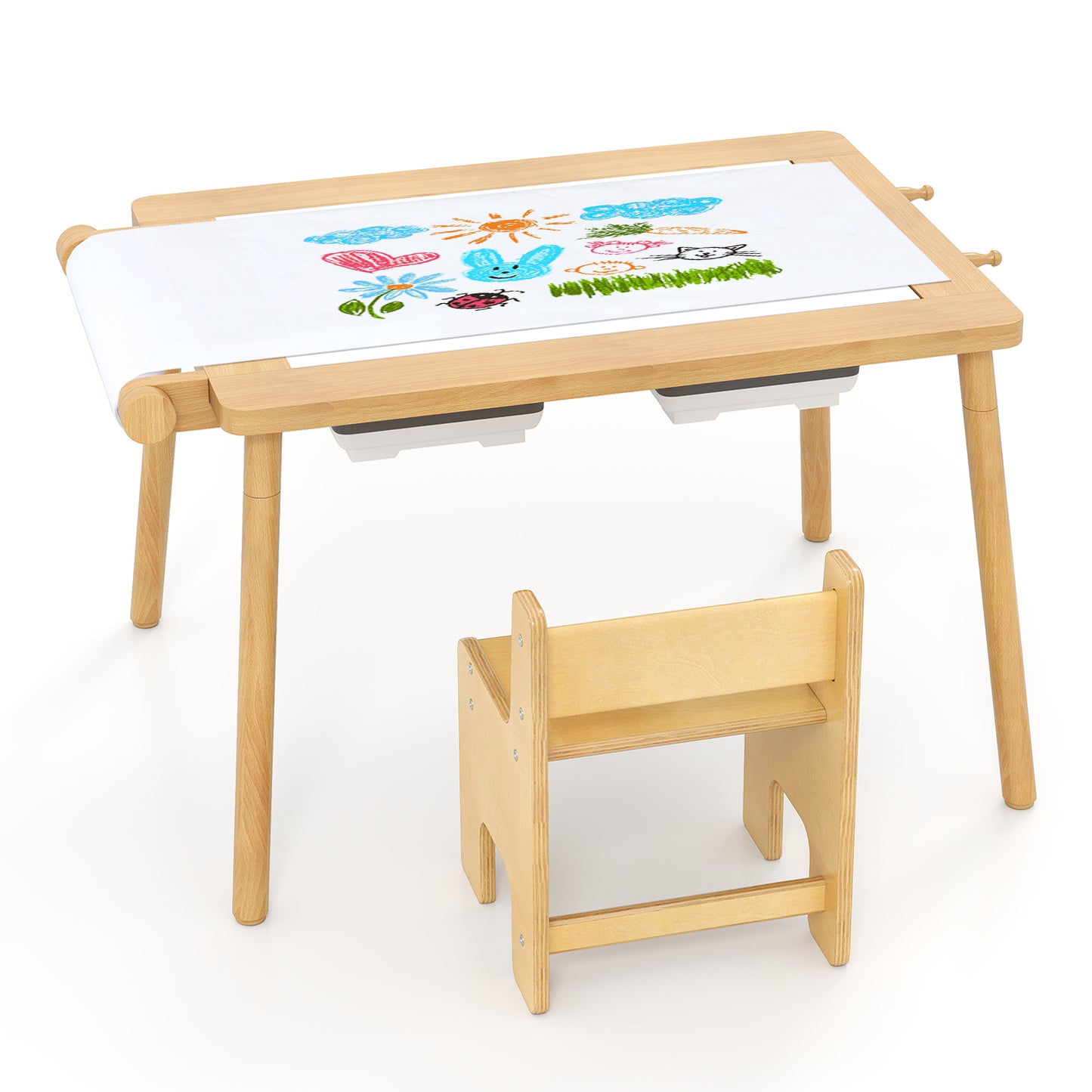 Sensory Table and Chair Set for Kids 2-8 with Foldable Bins