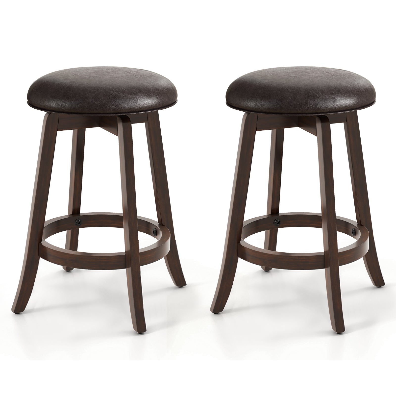 Set of 2 24/29 Inch Upholstered PU Leather Bar Stool with 360° Swivel Round Seat-24 Inch - 24 Inch