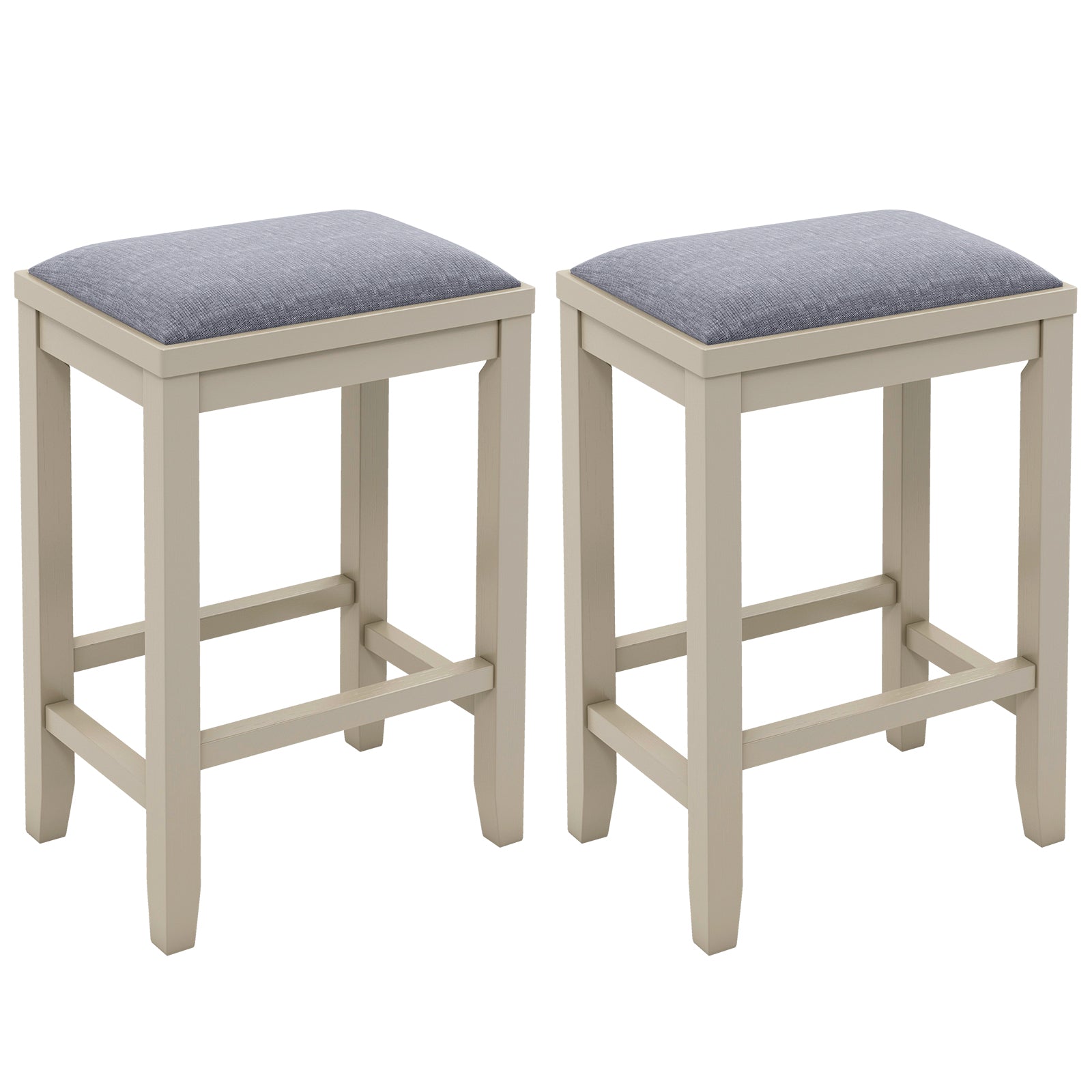 2 Pieces 25 Inch Upholstered Bar Stool Set with Solid Rubber Wood Frame and Footrest-Griege