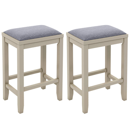 2 Pieces 25 Inch Upholstered Bar Stool Set with Solid Rubber Wood Frame and Footrest-Griege