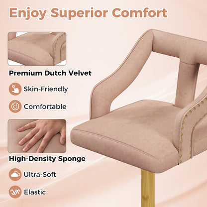 Set of 2 Bar Chairs with Footrest and 2-Layer Electroplated Metal Base
