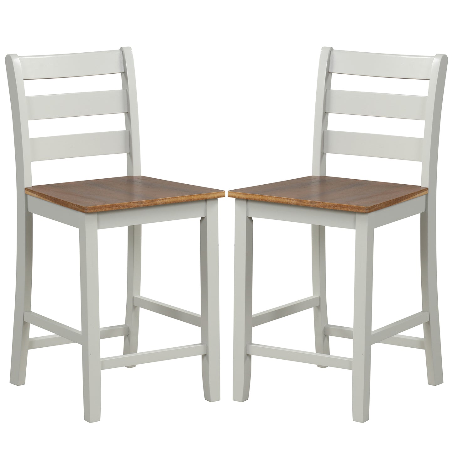 Set of 2 Counter Bar Stool with Inclined Backrest and Footrest-Gray