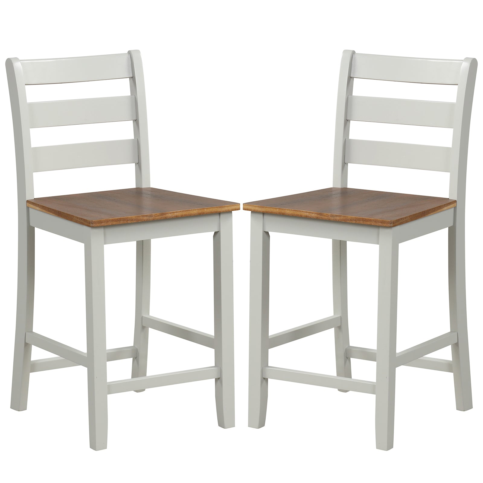 Set of 2 Counter Bar Stool with Inclined Backrest and Footrest-Gray