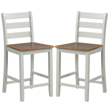 Set of 2 Counter Bar Stool with Inclined Backrest and Footrest-Gray