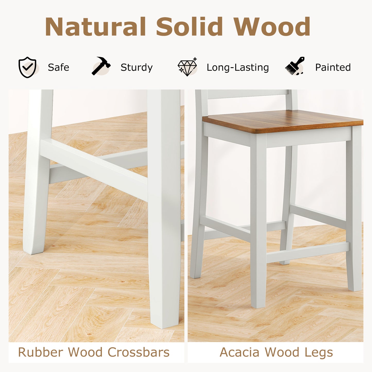 Set of 2 Counter Bar Stool with Inclined Backrest and Footrest-Gray