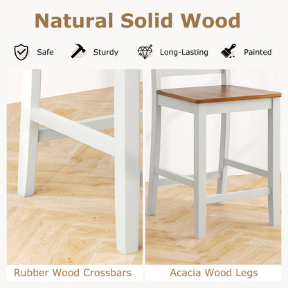 Set of 2 Counter Bar Stool with Inclined Backrest and Footrest-Gray
