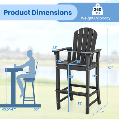 Set of 2 Counter Height Outdoor HDPE Bar Stool with Armrests and Footrest-Black