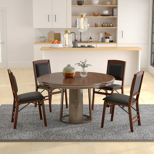 Set of 2 Folding Dining Chairs with Padded Seat and High Backrest-Brown