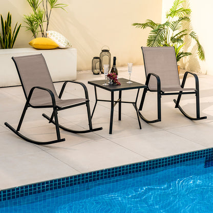 Set of 2 Heavy-Duty Metal Patio Rocking Chair with Breathable Seat Fabric-Brown