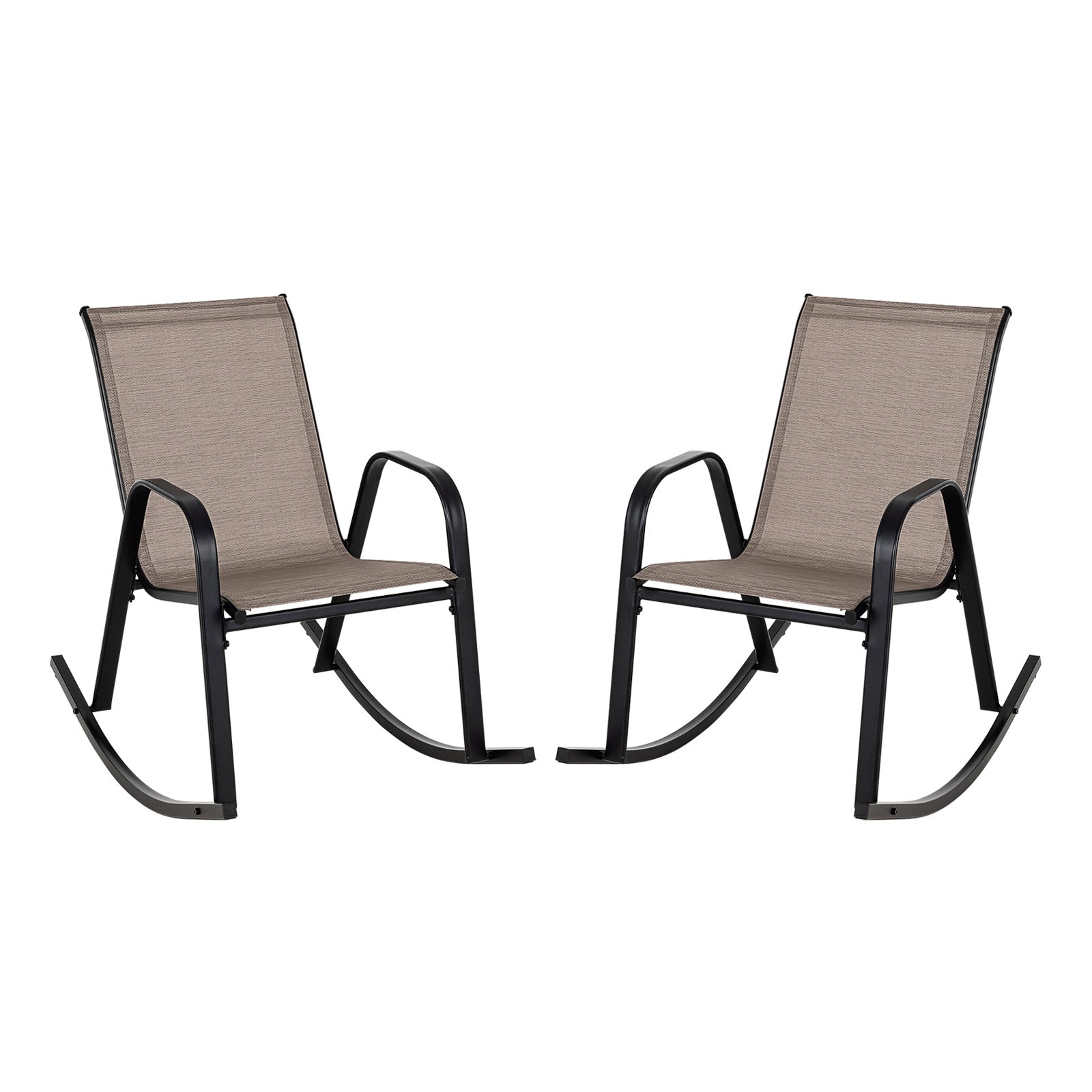 Set of 2 Heavy-Duty Metal Patio Rocking Chair with Breathable Seat Fabric-Brown