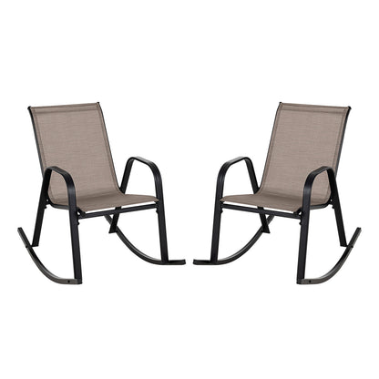 Set of 2 Heavy-Duty Metal Patio Rocking Chair with Breathable Seat Fabric-Brown