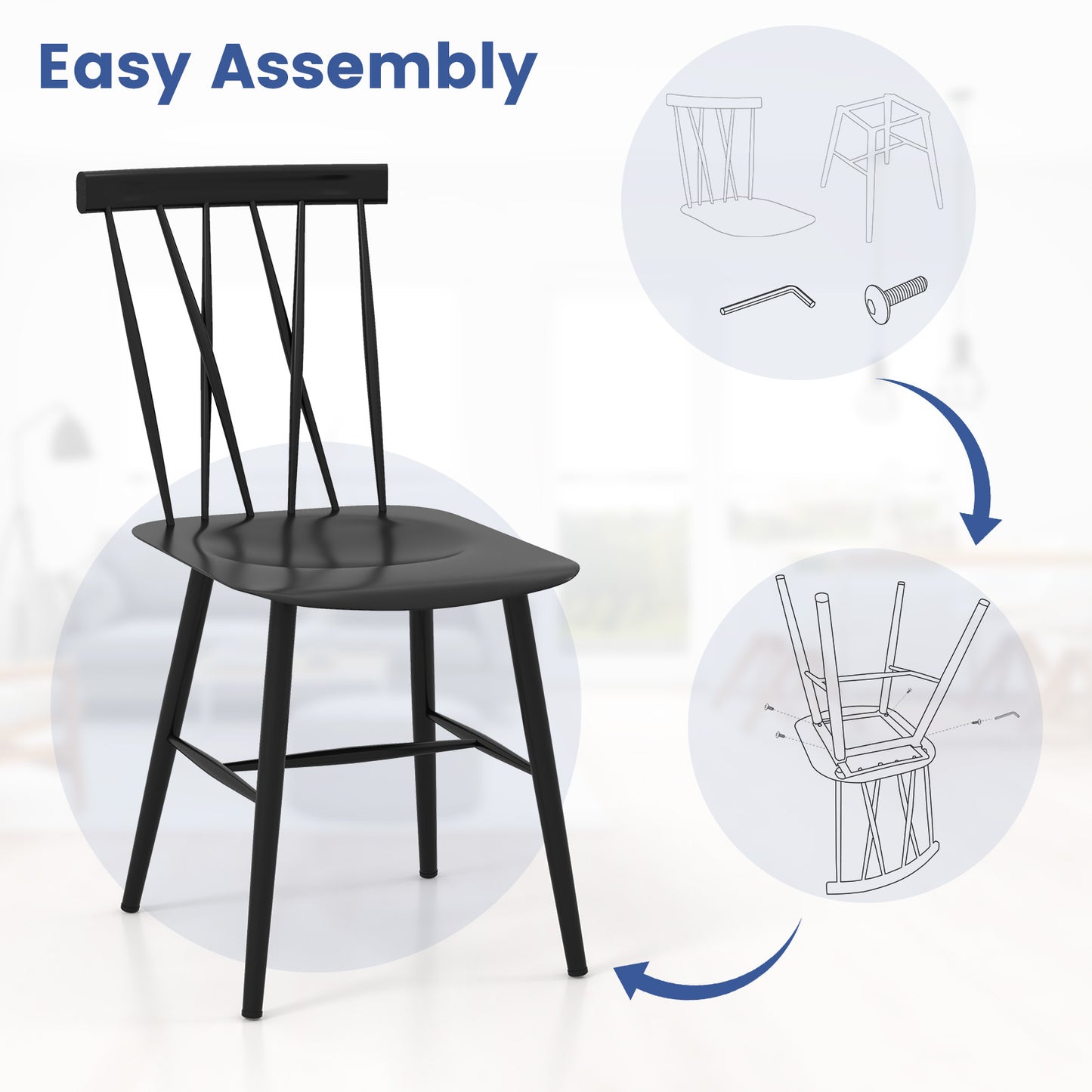 Set of 2 Modern Dining Chairs with Backrest