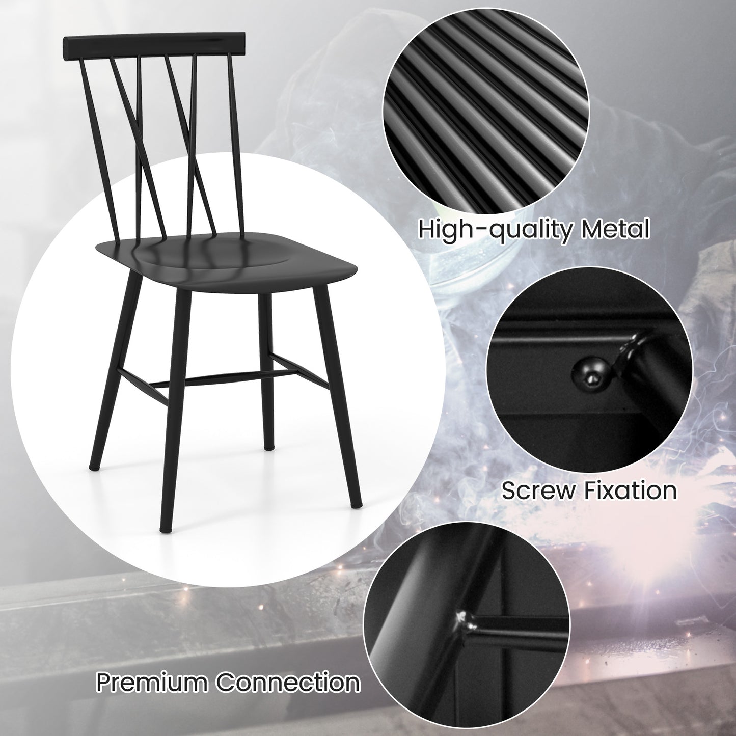 Set of 2 Modern Dining Chairs with Backrest