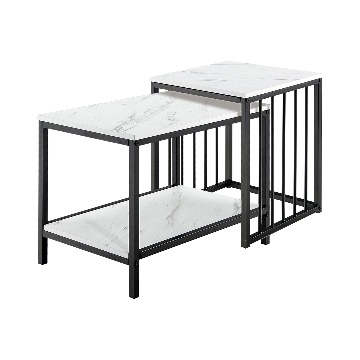 Set of 2 Nesting End Tables with Storage Shelf-White