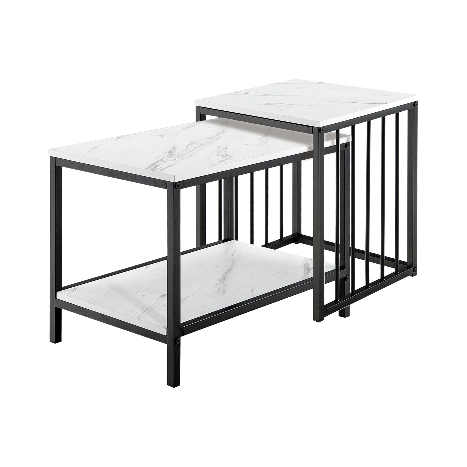 Set of 2 Nesting End Tables with Storage Shelf-White