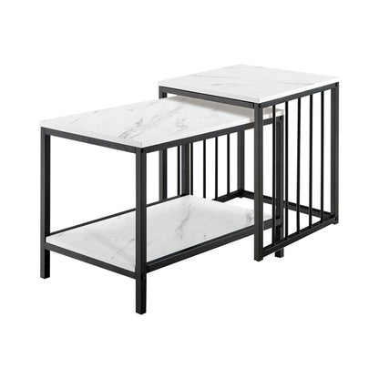 Set of 2 Nesting End Tables with Storage Shelf-White