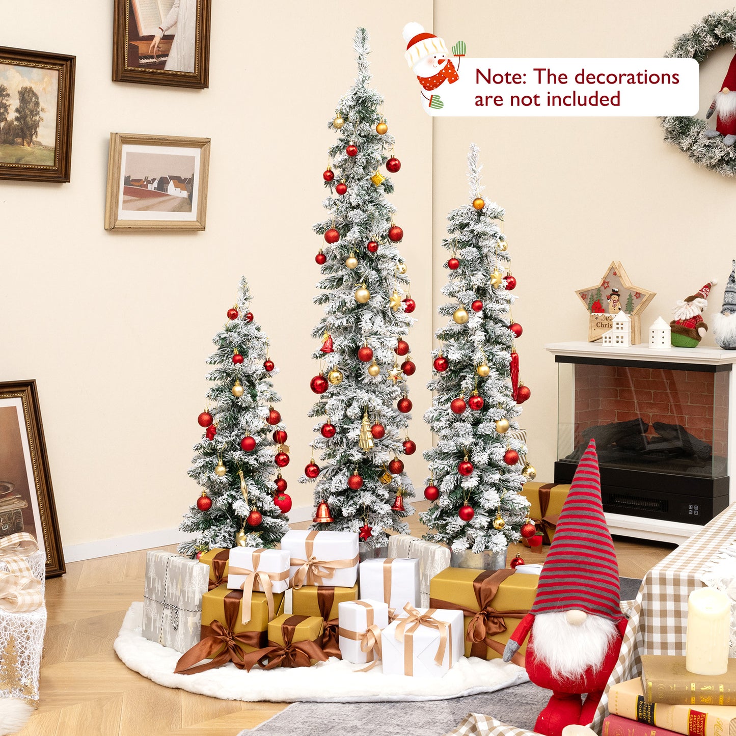 Set of 3 Pre-Lit Snow Flocked Artificial Christmas Trees witrh 423 Branch Tips