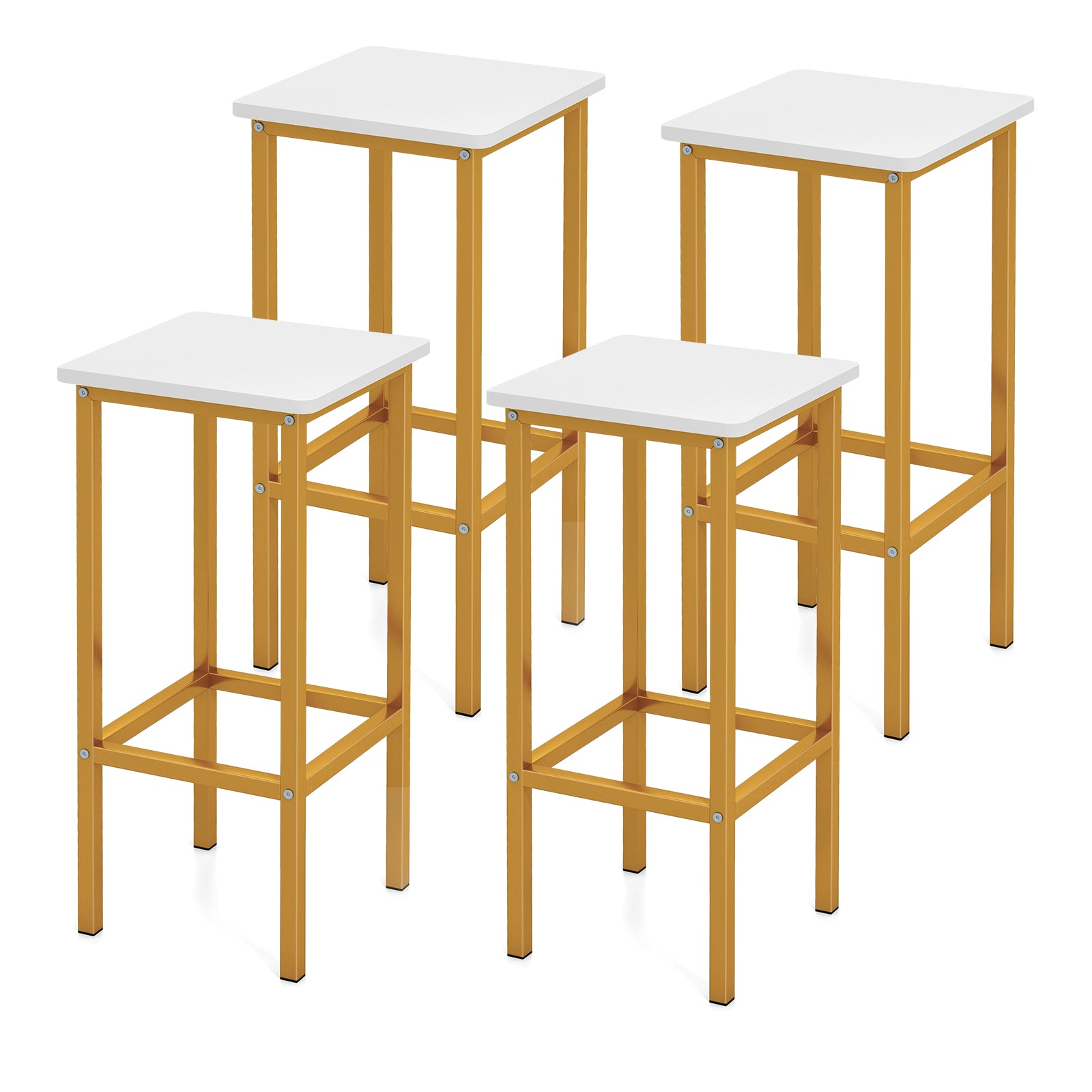 Set of 4 Bar Stool Set 26 Inch Bar Chair with Metal Legs and Footrest-Gray - White