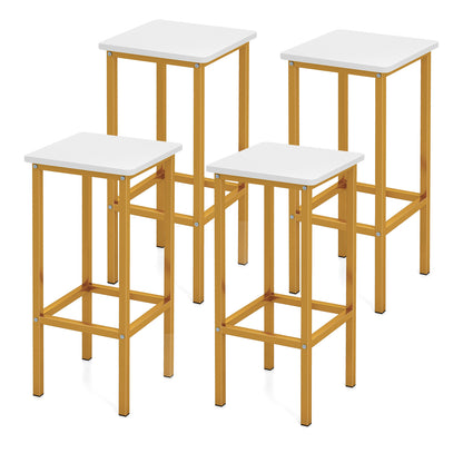 Set of 4 Bar Stool Set 26 Inch Bar Chair with Metal Legs and Footrest-Gray - White