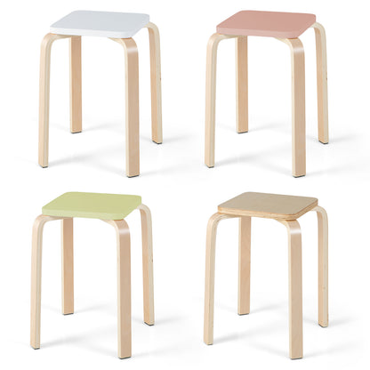 Stackable Stools Set of 4 with Square Top and Rounded Corners-Natural