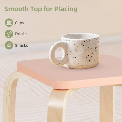 Stackable Stools Set of 4 with Square Top and Rounded Corners-Natural