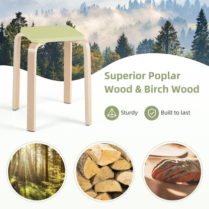 Stackable Stools Set of 4 with Square Top and Rounded Corners-Natural