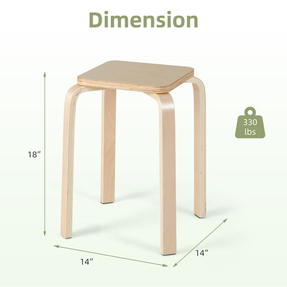 Stackable Stools Set of 4 with Square Top and Rounded Corners-Natural