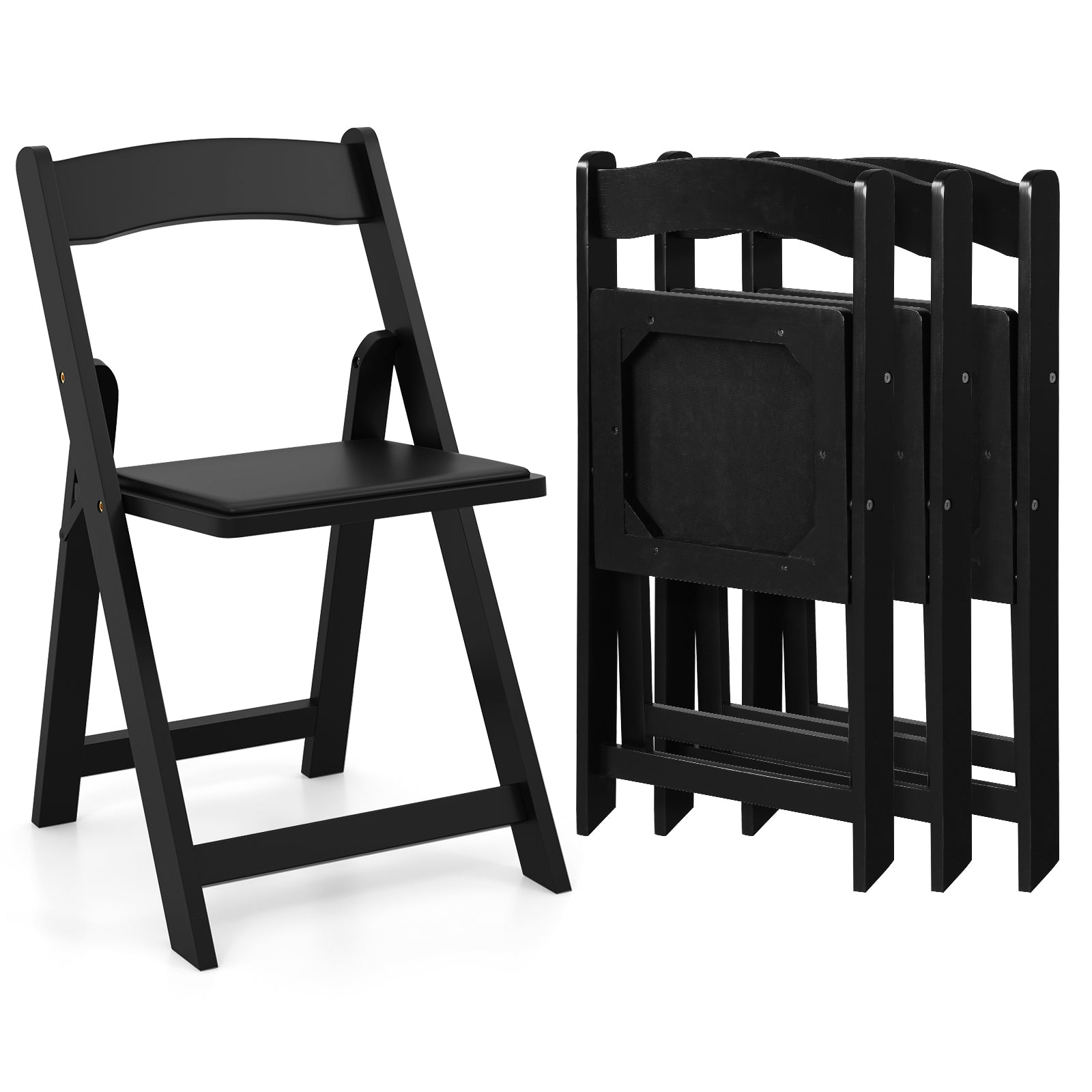 Set of 4 Dining Chairs Foldable Kitchen Chair with Rubber Wood Legs and Padded Seat-Black - Black