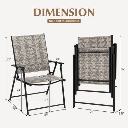 Set of 4 Patio Folding Chairs with Armrests and Portable Lawn Chairs for Garden Backyard-Gray