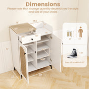 2-Door Shoe Rack Organizer with Drawer and 6 Removable Shelves-White