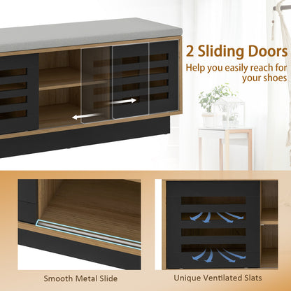 Shoe Bench with 6 Storage Compartments and 3 Adjustable Shelves-Natural