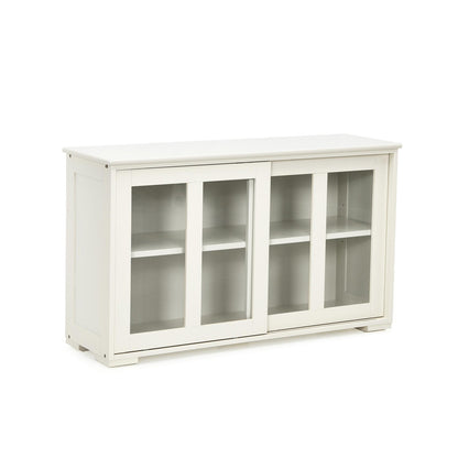 Sideboard Buffet Cupboard Storage Cabinet with Sliding Door-Gray - Antique White