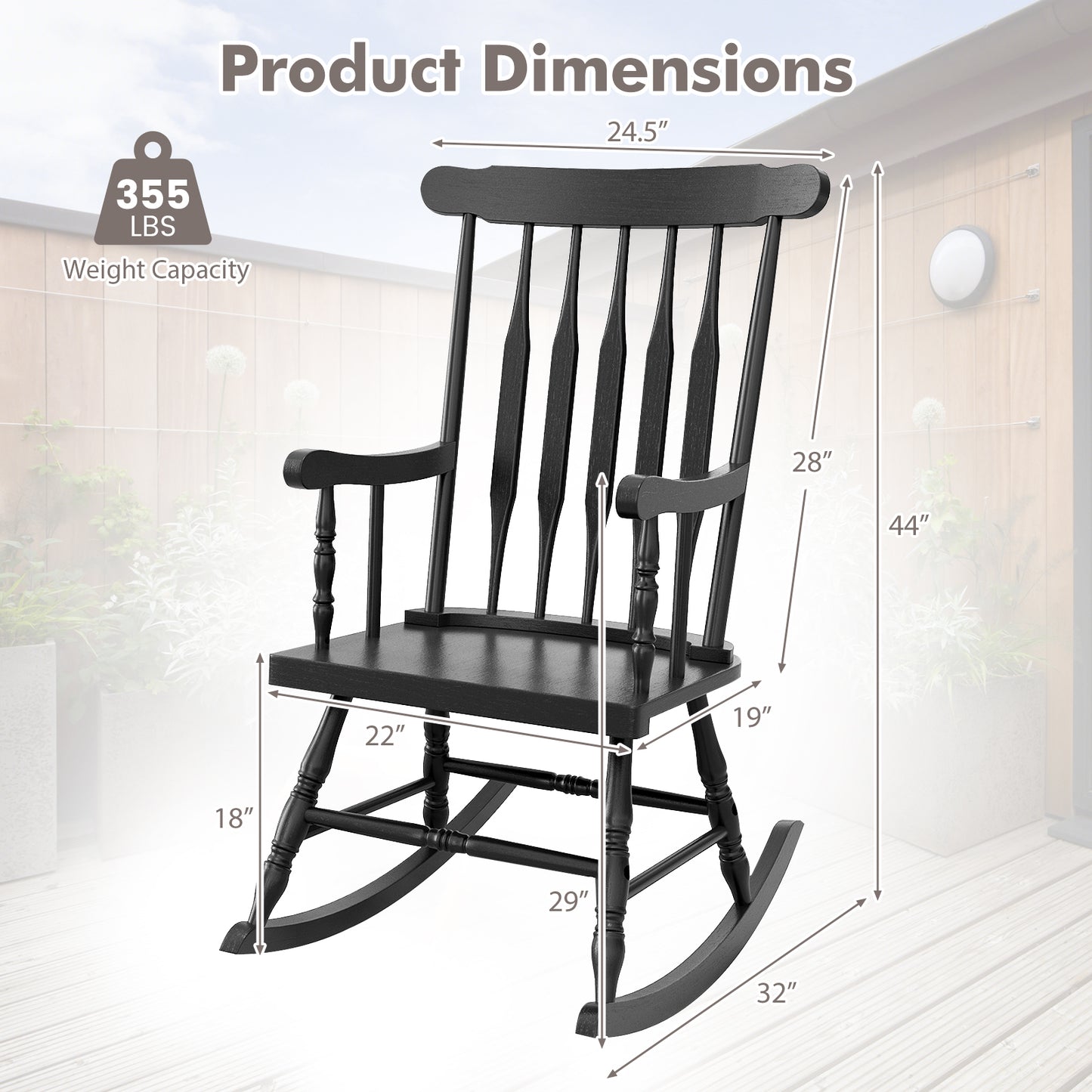 Rocking Chair with Solid Wooden Frame for Garden and Patio
