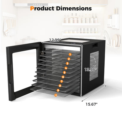 10 Stainless Steel Trays Dryer with 10 Presets-Black
