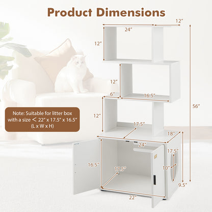 56 Inch Tall Cat Litter Box Enclosure with Storage-White
