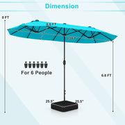13 Feet Double-Sided Patio Twin Table Umbrella with Crank Handle-Turquoise