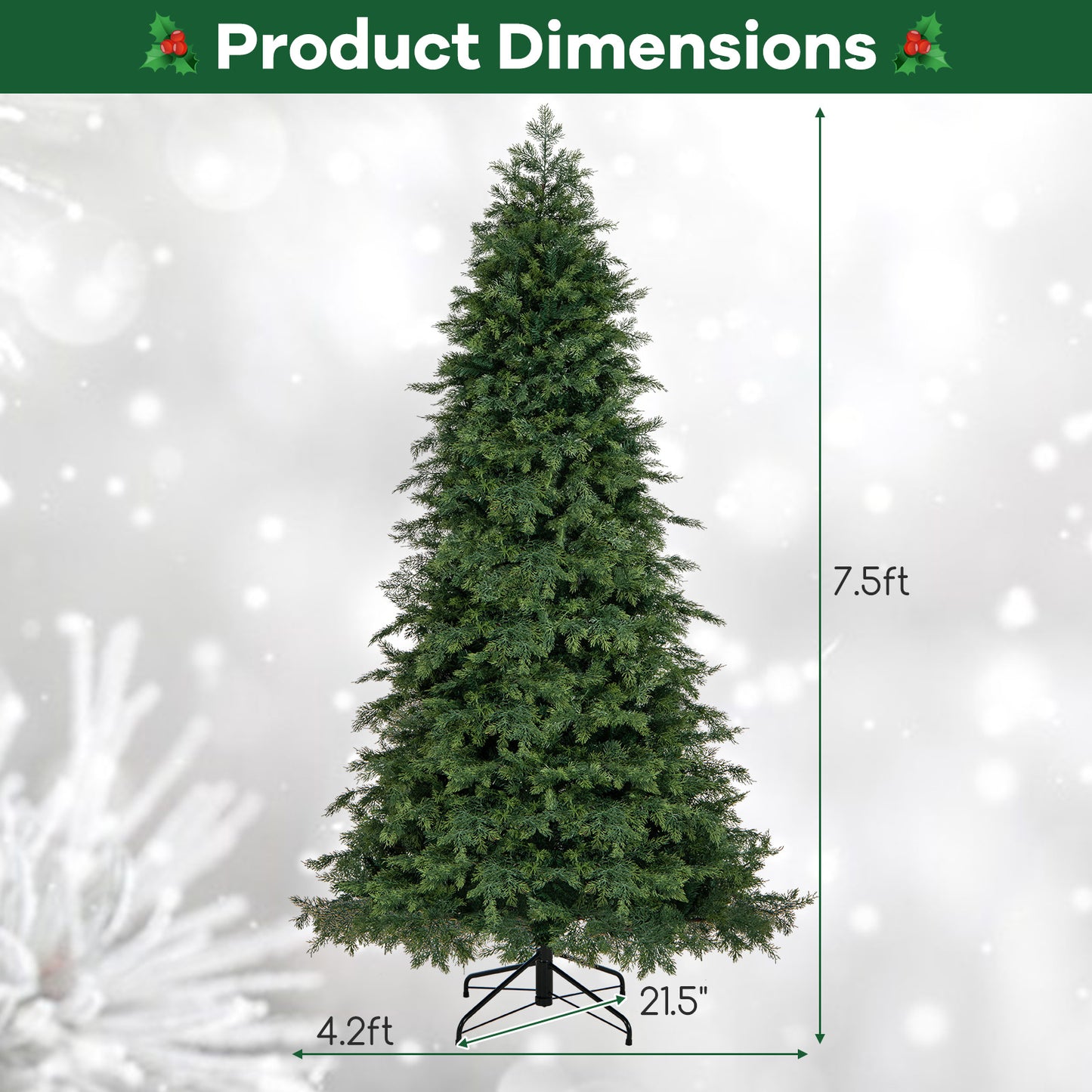 Artificial Christmas Tree Green Hinged Holiday Tree with 721/1019 Lush Branch Tips